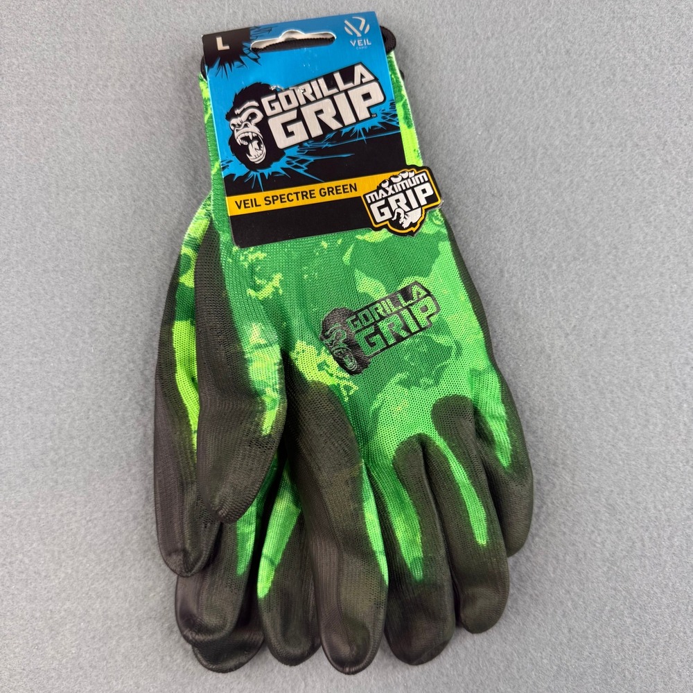 Gorilla Grip Work Gloves Mens Large Green Veil Spectre Camo Maximum Grip 25107